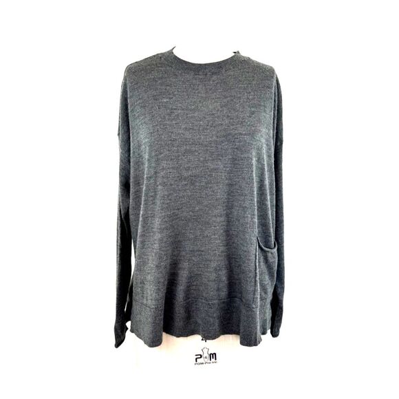 Eileen Fisher Merino Wool Sweater Gray Left Hip Pocket XS Boxy Office Minimalist - Picture 1 of 11
